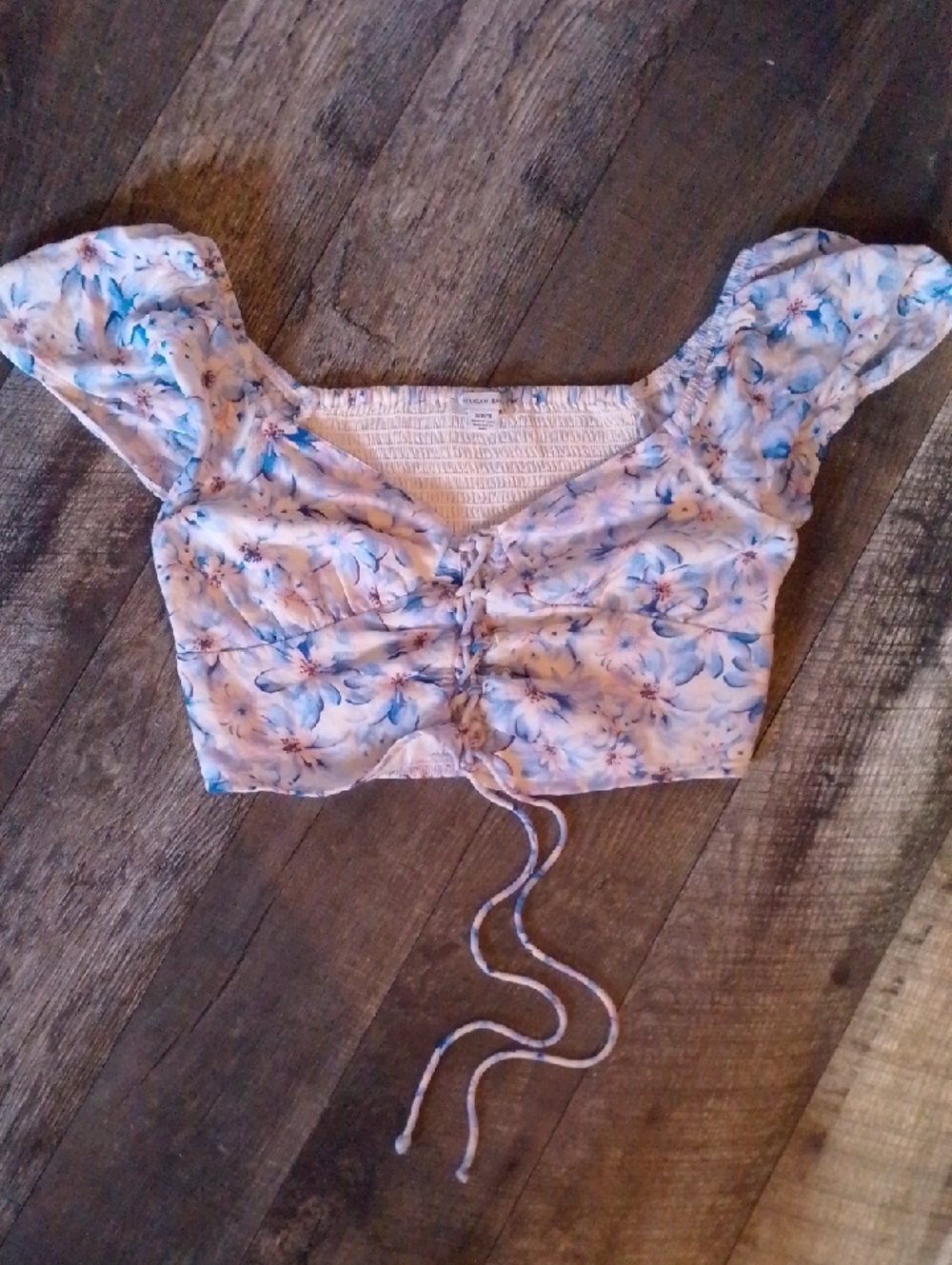 American Eagle Pastel Floral Crop Top Tie Up Summer Boho Flower Blouse 💙